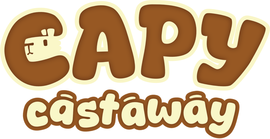 A stylized game logo that reads Capy Castaway. A cute version of a capybara head appears in the first c of the title.