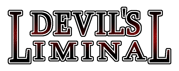 The Devil's Liminal Logo. Both L's in the word liminal flank either side of the logo. The text is rendered in black and red ombre. 